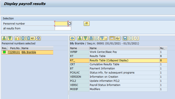 Display Payroll Results