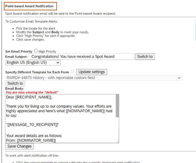 Notification Template: Point-based Spot Awards 