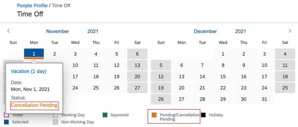 Updated Absence Calendar Colours 