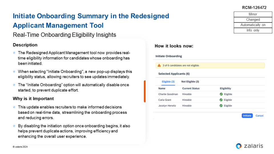 Initiate Onboarding Summary in the Redesigned Applicant Management Tool