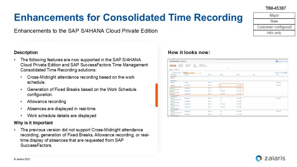 Enhancements for consolidated Time Recording